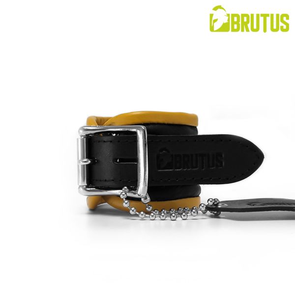 Brutus Leather Wrist Restraints Schwarz/Gelb Lederhandfesseln