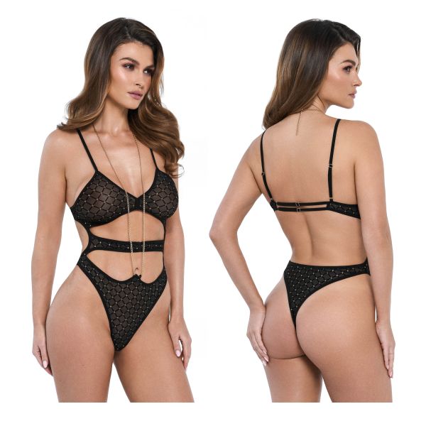 Kotek BD101 Body aus Tüll mit Stickerei und Kette in Schwarz und Gold 1
