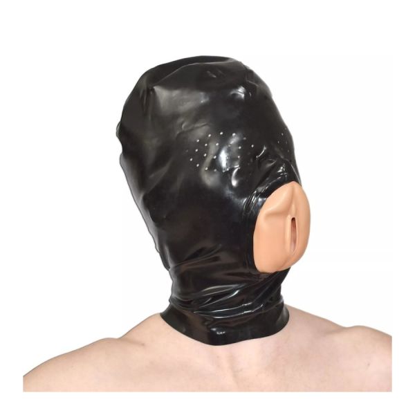 LateXcite Latexmaske mit Vulvaöffnung am Mund schwarz