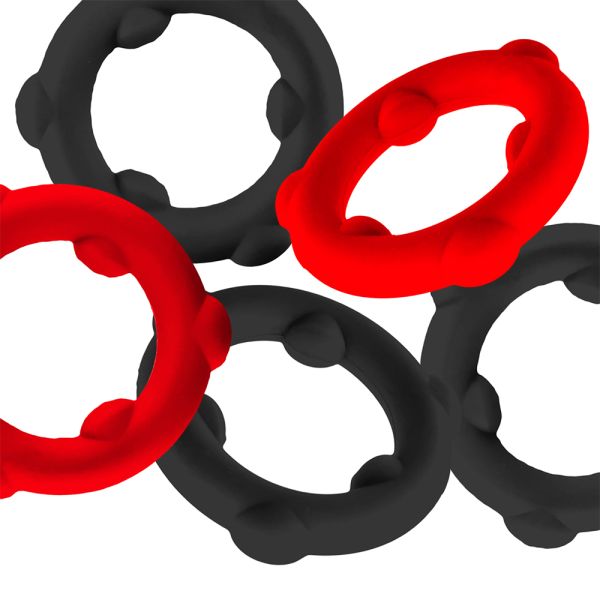 Oxballs GEARHEADS 5-Pack SPINNER Rings Red / Black Penisringe