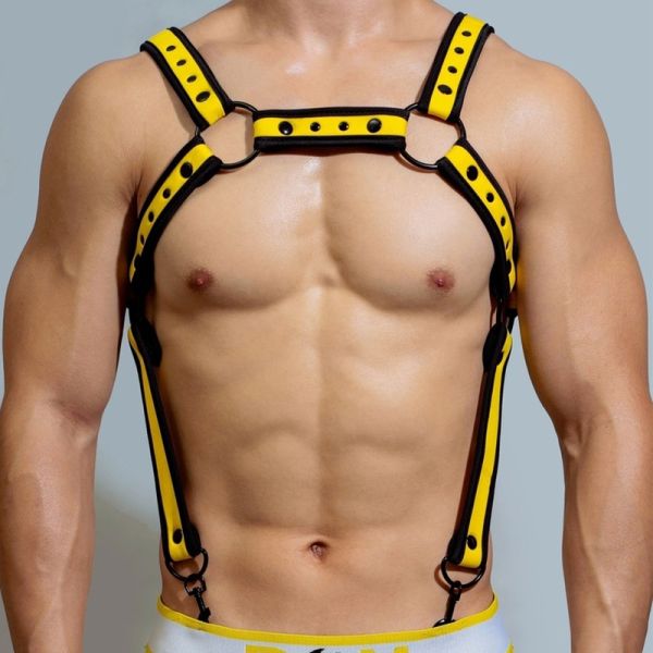 BDSMaster Neo Chest Harness in Schwarz und Gelb 3