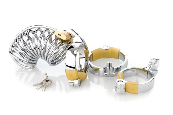 Zenntoys Ringed Cock Cage mit 3 Cockringen – Stahl‑Cock‑Cage‑Set
